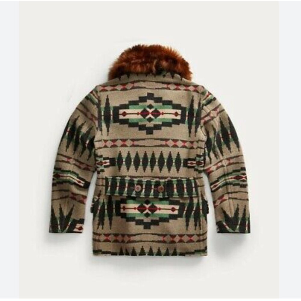 RRL Ralph Lauren Shearling Jacquard Blanket Jacket Suede Trim Coat - Picture 5 of 8